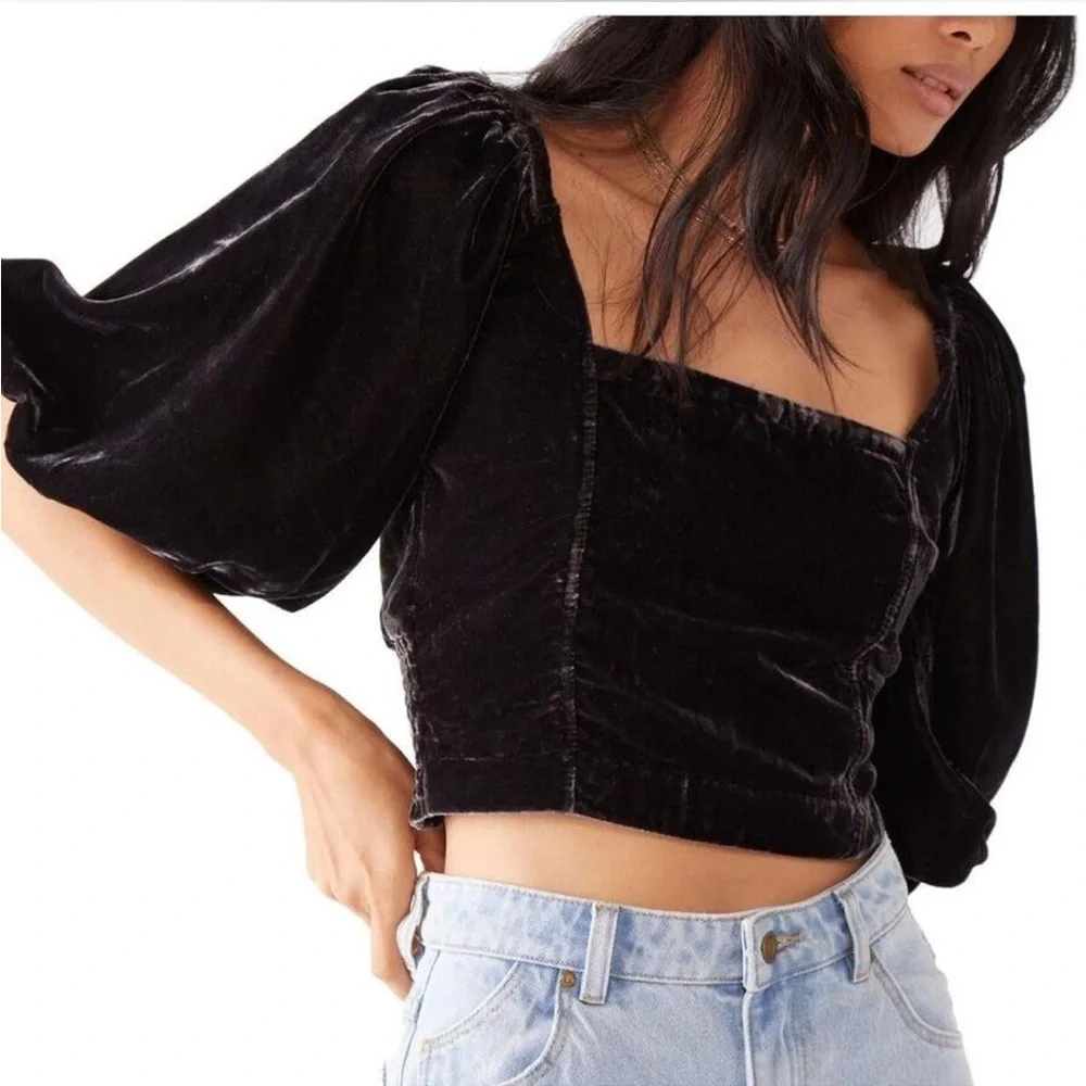 X SOLD X NWT Free People Black Velvet Top - Picture 1 of 6